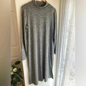 LOFT Mock Neck Sweater Dress Heather Gray Size Large Long Sleeve Stretch Midi